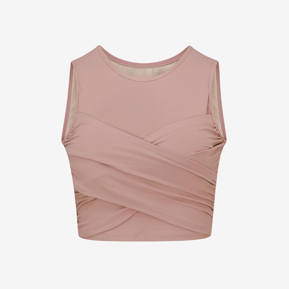 

Новая короткая спортивная майка, женская футболка без рукавов, топ для фитнеса, тонкий крестик, включая нагрудник, одежда для йоги L розовый