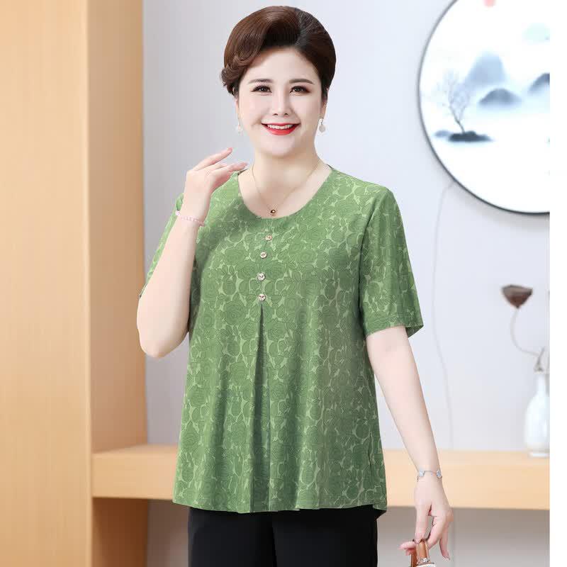 Langshen Women's Plus Size Summer Floral Short Sleeve T-Shirt