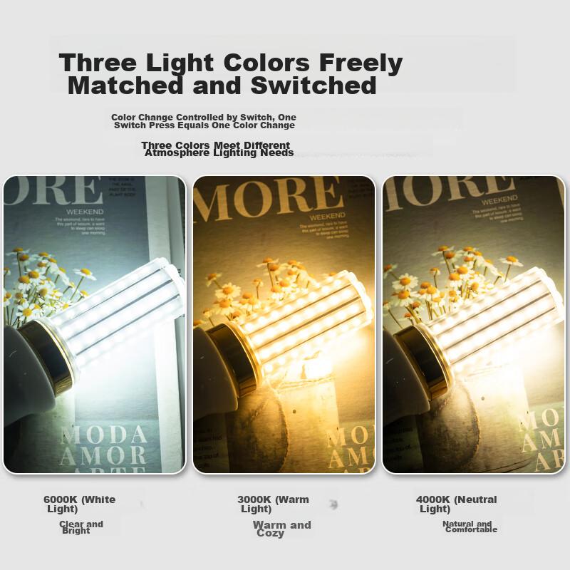 Jinggong LED Corn Bulb Energy-saving Bulb E14 Small Screw Base High Power Three-color Dimmable Decorative Light 16W Three-color Dimmable