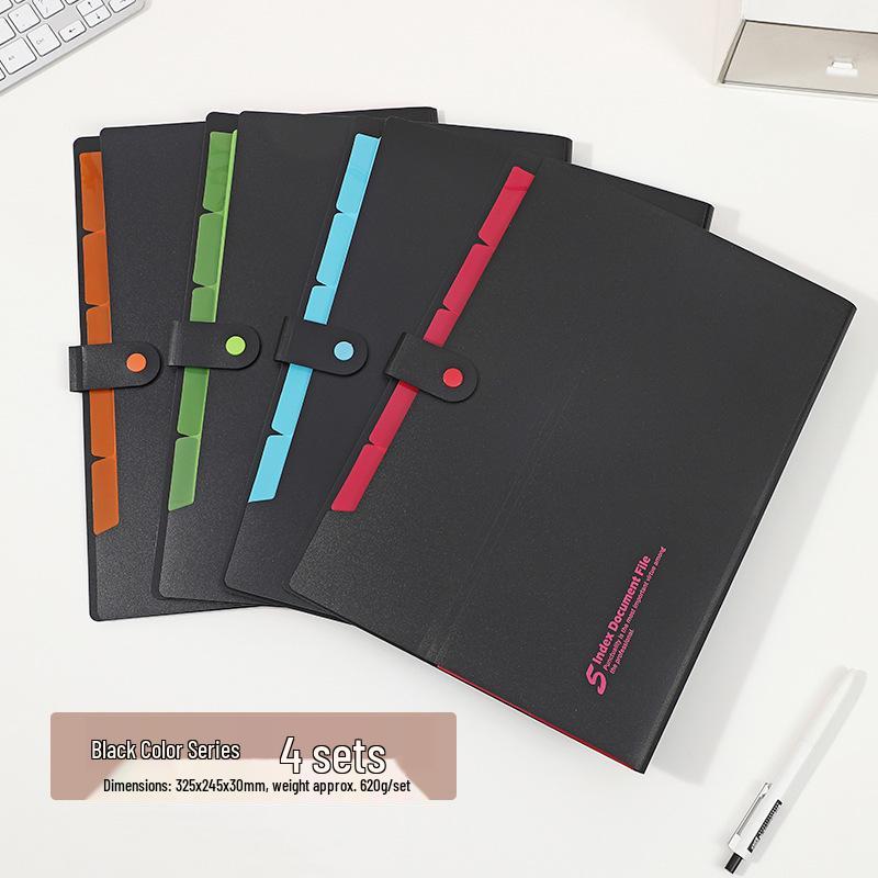 Korean 5-Piece A4 Document Binder: Colored Accordion File with Snap Button, Waterproof Student Folder