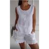 Sleeveless Buttons Cotton and Linen Women’s Blouses & Shirts