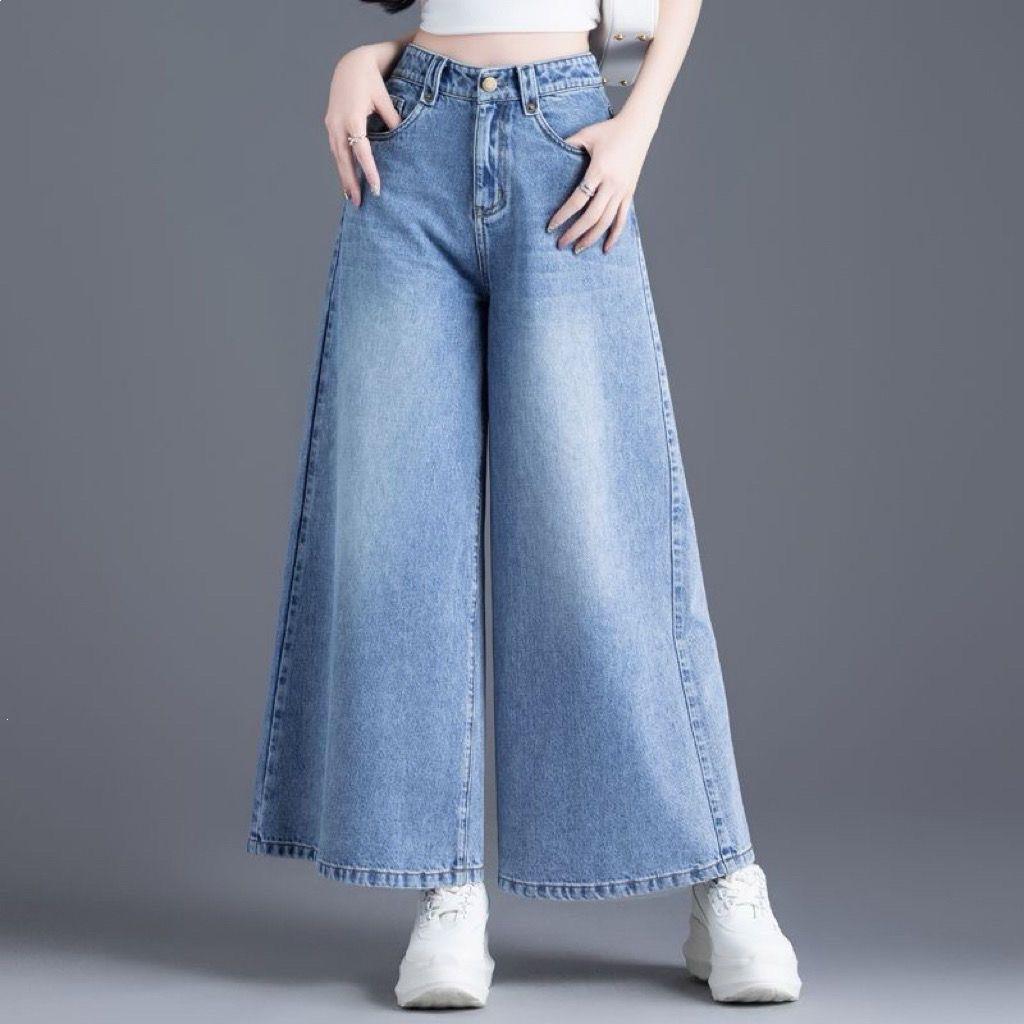 

Women s Light Wash Denim Wide-Leg Pants Skirt, Spring 2026 Collection, Petite Nine-Tenths Length, Solid Color 30 (Recommended for 120-130 jin)