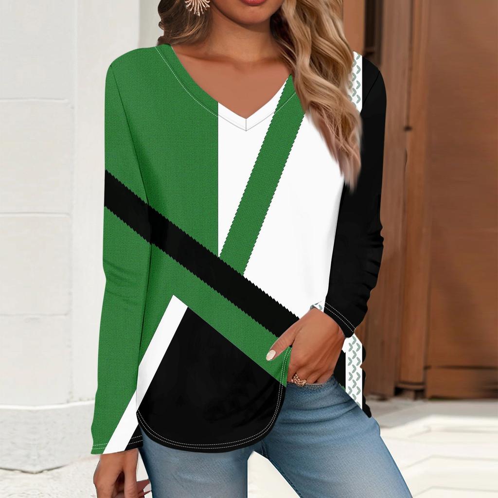 Women's T Shirt Retro Print Long Sleeve Daily Weekend Daily Basic V Neck Regular  Fall Winter Tops