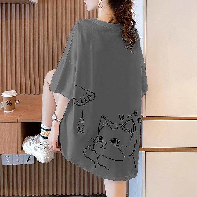 Summer Pure Cotton Women's T-shirts Cute Cartoon Print Hip Hop Streetwear Casual T-Shirt Female Harajuku Oversized Short Sleeve White Y2k Tops