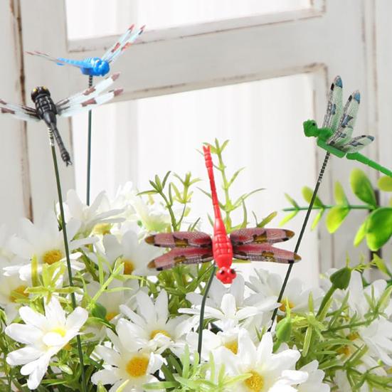 50/100Pcs Fake Dragonfly Garden Stake Decoration Weather-resistant Fly Repellent Simulated Dragonfly Spike Outdoor Long Pole 3D Dragonfly Ornament