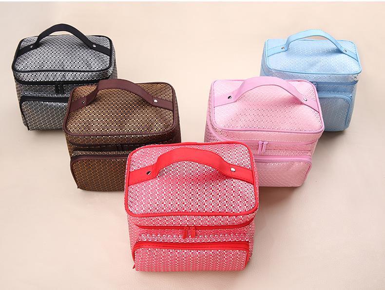 Foldable Jacquard Fabric Large Women's Makeup & Jewelry Travel Toiletry Bag