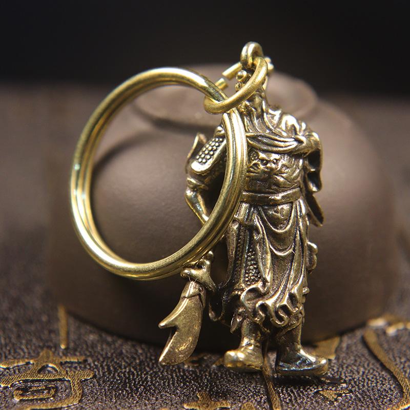 Solid Pure Copper Guan Gong Knife Sword Car Keychain Pendants Luggage Bag Hanging Jewelry Accessories Brass Key Chain Ring Gifts