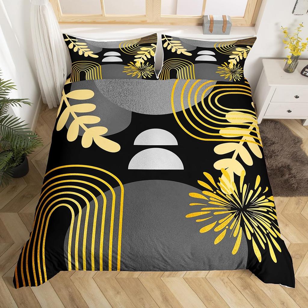 Boho Mid Century Duvet Cover Abstract Geometric Comforter CoverModern Minimalist Queen Bedding SetsGeometry Line Art Bed Set