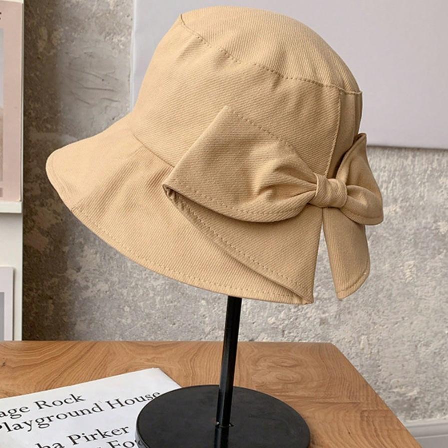 Women's Bowknot Fisherman Hat Spring Summer Outdoor Sun Hat Face Covering Double-Sided UV Protection Sun Hat Double-Sided Solid Color Foldable Sun