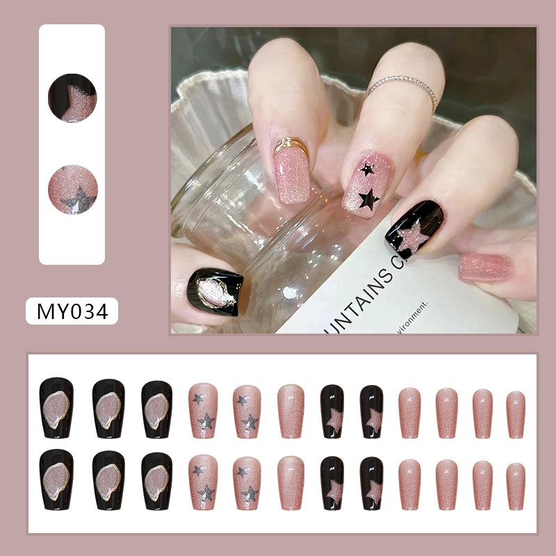 

2025 Cat s eye wearing nail star piece nail patch ballet nail medium T piece ins wind nail piece 24 pieces