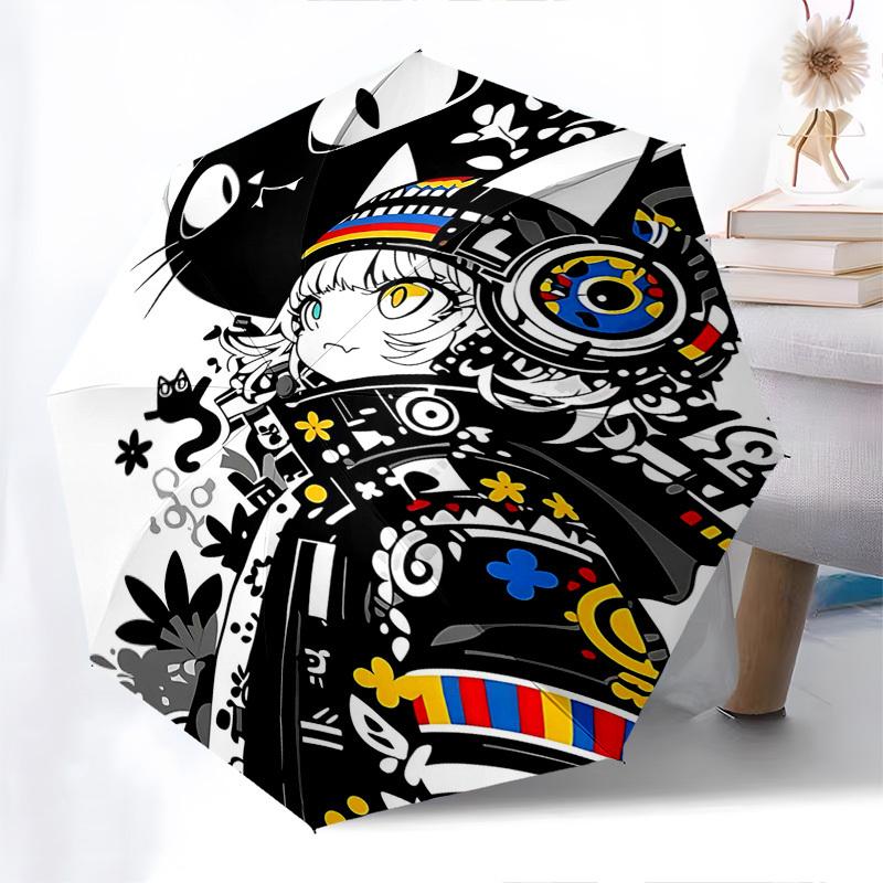 

1pc Automatic Folding Umbrella with Cat Print, Portable Tri-Fold Design, Iron Frame, Outdoor for Fans, Travelers, Daily Use, Gift Idea.X003