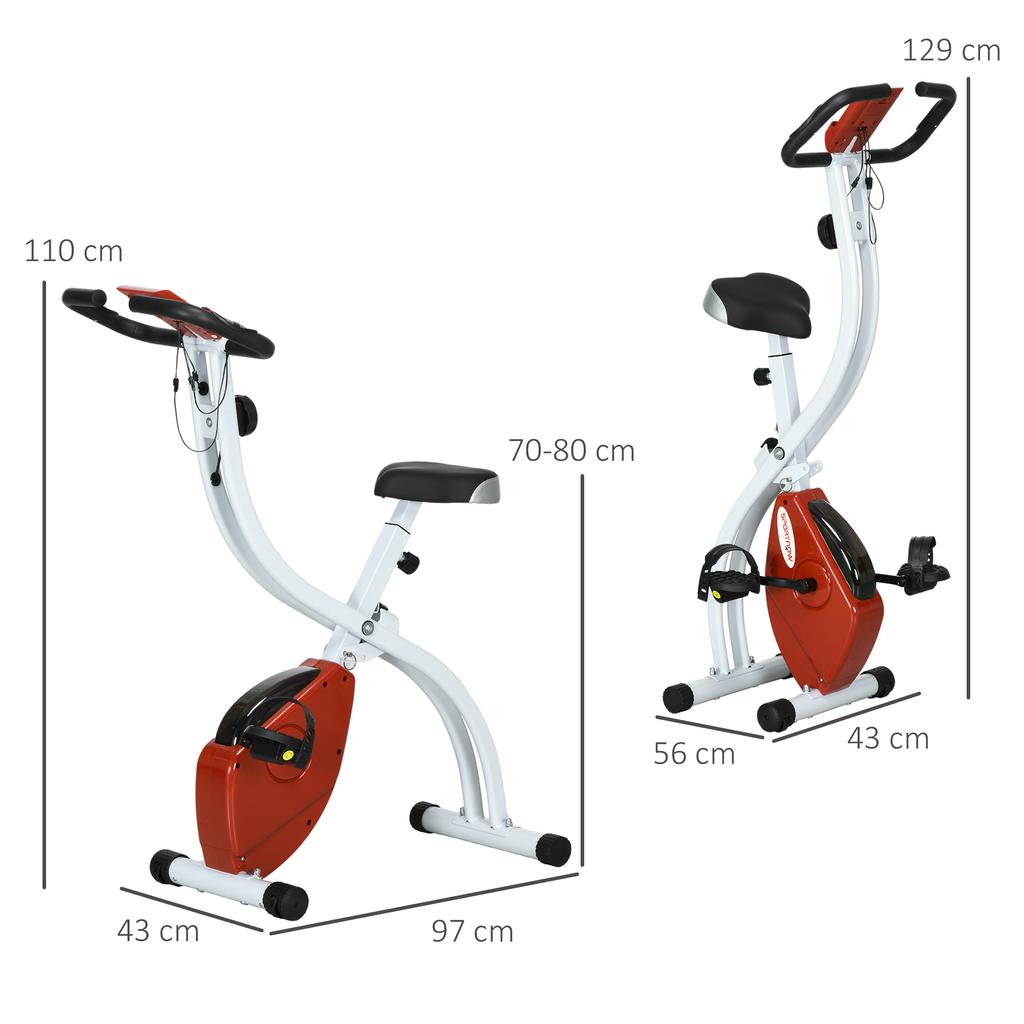 Foldable Magnetic Exercise Bike with 8 Resistance Levels and Adjustable Seat, in Steel, 97x43x110 cm, Red