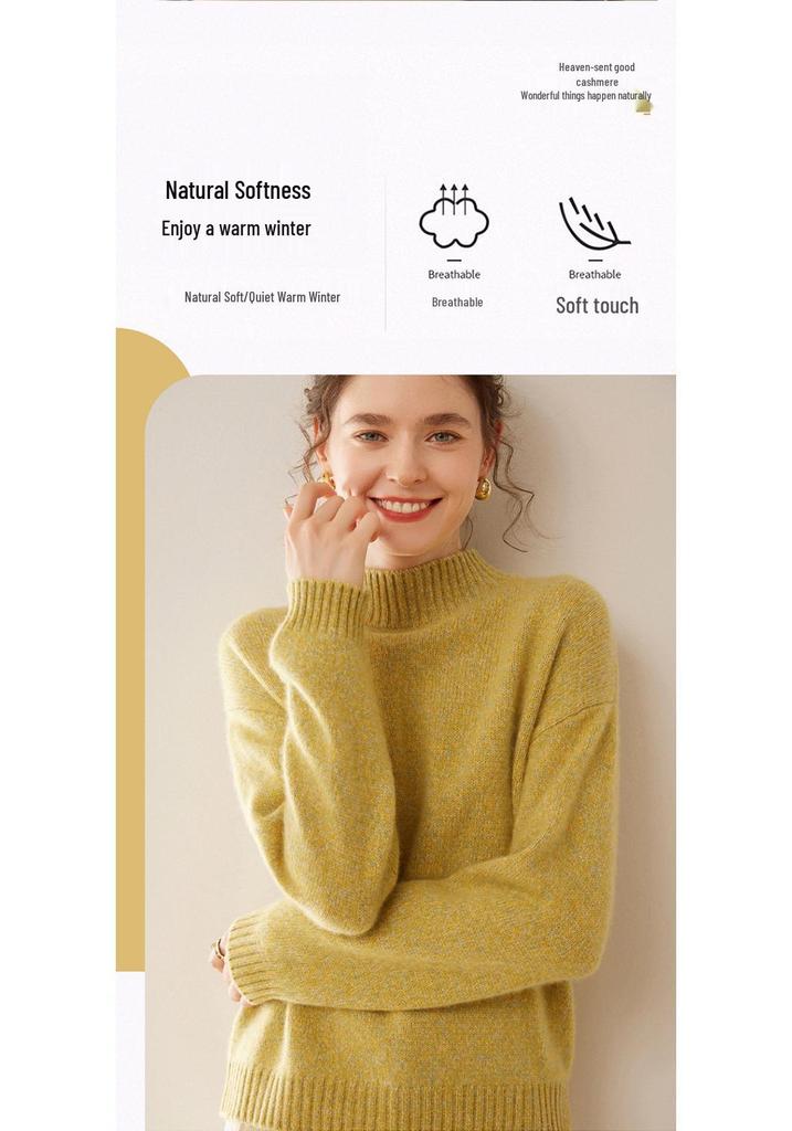 Plus Size Women's Loose Marled Knit Cashmere Sweater with Half-High Collar