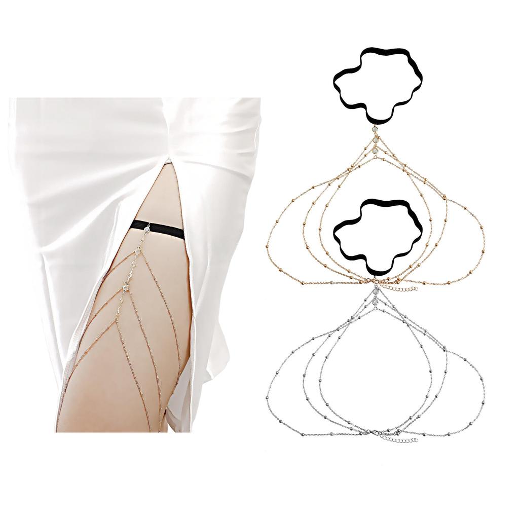 Women's Thigh Chain Trendy Multi-layer Beads Crystal Leg Chain Summer Stretch Body Jewelry For Beach Bikini