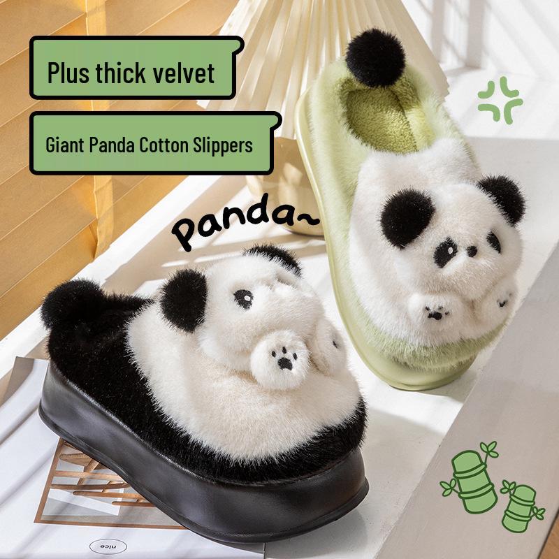 5.0 Super Dikke Zool Panda Dames Pluche Katoenen Pantoffels: Stijl Herfst & Winter 2025, Draagbaar, Warm & Schattig