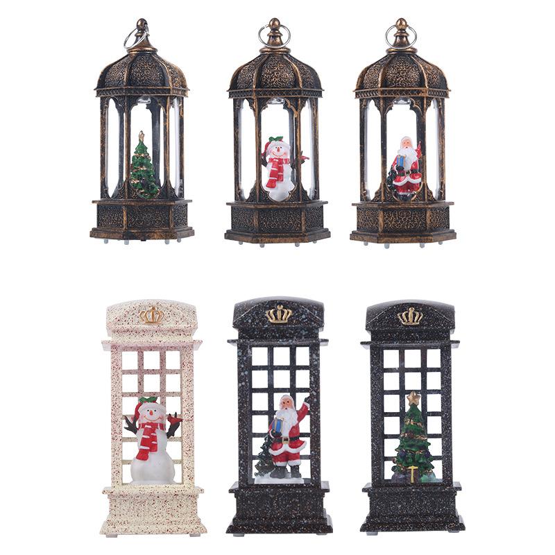 Christmas Decoration Hexagonal Wind Lantern Interior Water-filled Small Oil Lamp LED Light-emitting Christmas Wind Lantern Ornament Christmas Gift