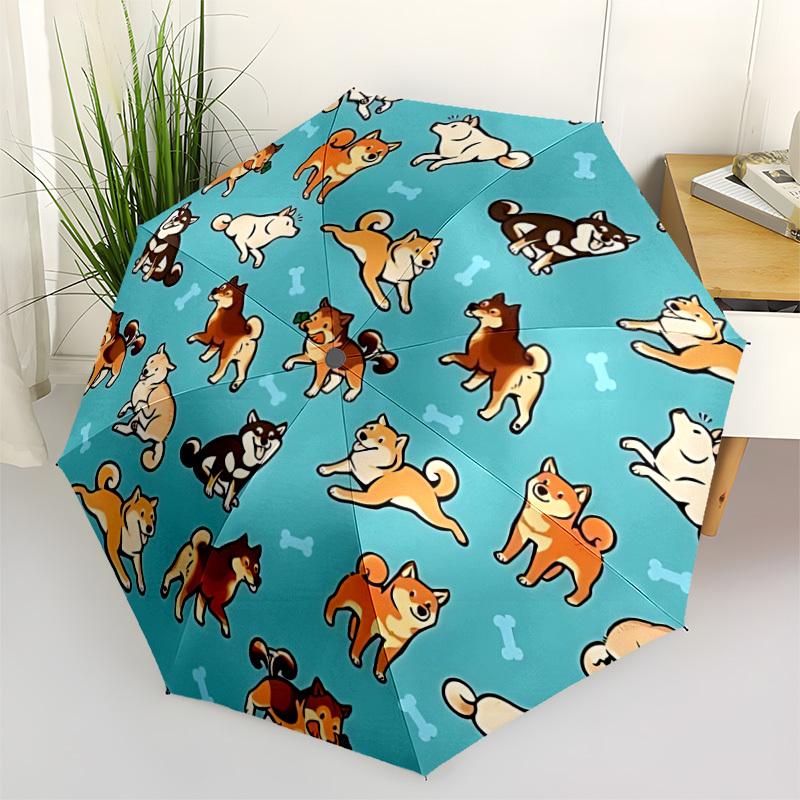 1pc Dogs Bones Fashionable Automatic Opening/Closing Folding Umbrella with 8 Bones, Windproof Portable, Daily Use147
