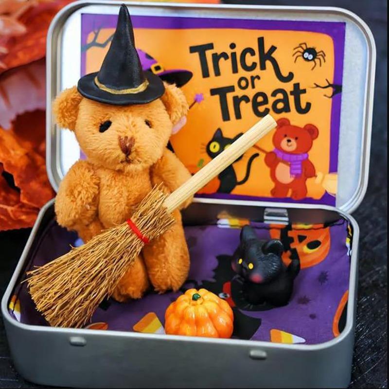 Halloween Bear In a Box for Trick or Treat,Cute Halloween Decoration for Kids, Pumpkin & Cat, Party Favor, Surprise Gift Idea (AA)
