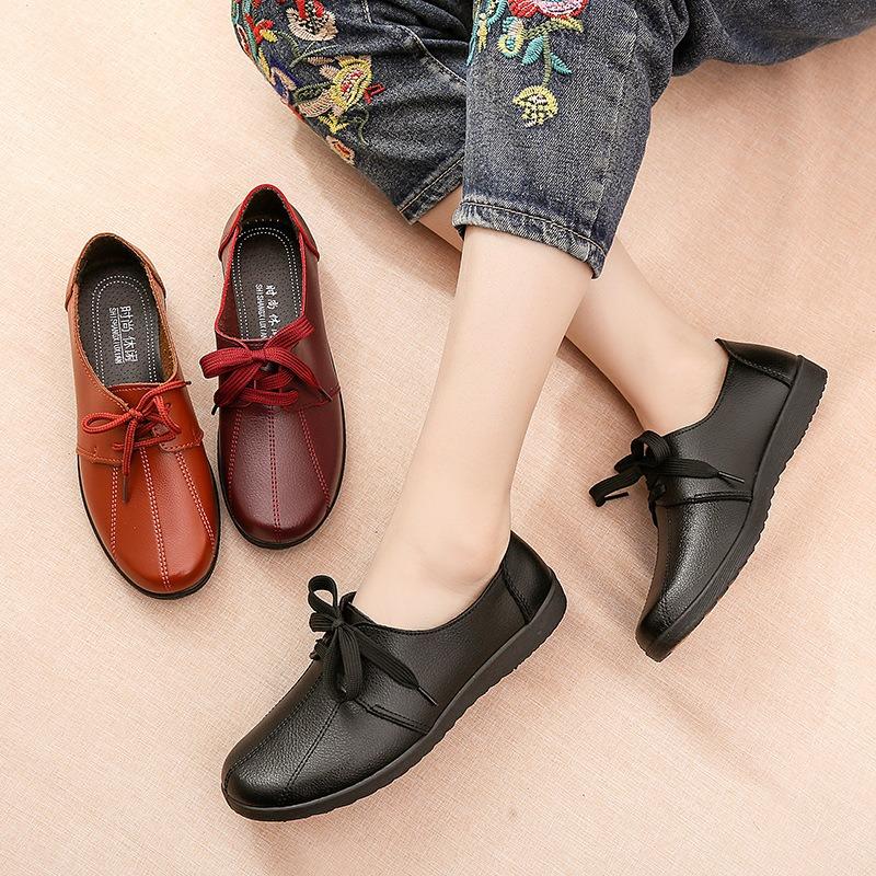 Spring and autumn single shoes soft sole non-slip breathable comfortable work shoes leather shoes middle-aged women's shoes professional lace-up