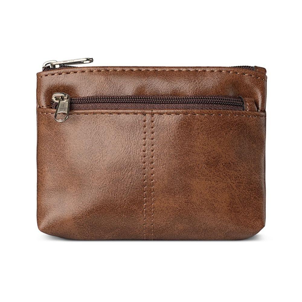 Portofel Zero din Piele PU la Modă, Culoare Solidă, Portmoneu Vintage cu Fermoar pentru Monede, Geantă pentru Carduri, Unisex