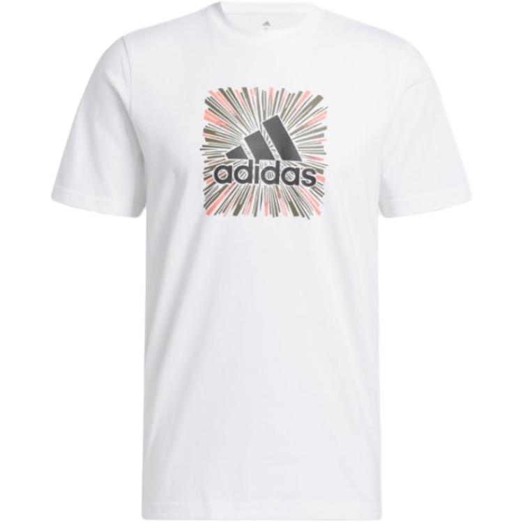 Adidas Logo Embroidered Print Round Neck Short Sleeve T-Shirt Men Tops White HR8071