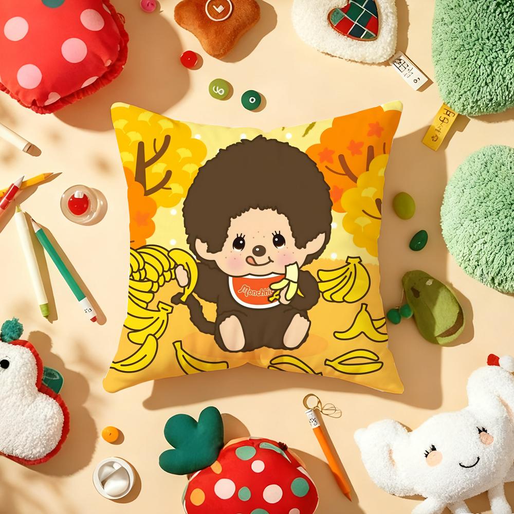Cartoon M-Monchhichis Cushion Cover Plush Fabric Soft Double-Sided Printed Sofa Warm Winter Home Gift Pillow Cover