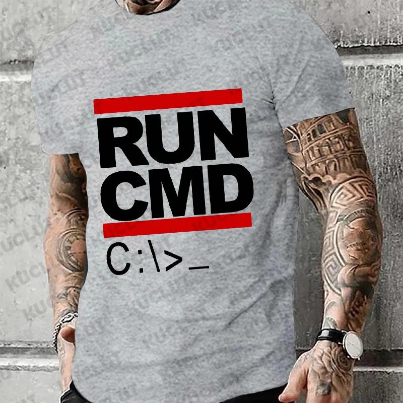 Men's T-shirts Run Cmd Computer Programmer Tshirts Funny Birthday Gift for Man Boyfriend Husband Summer 2024 Short Sleeve Tshirt