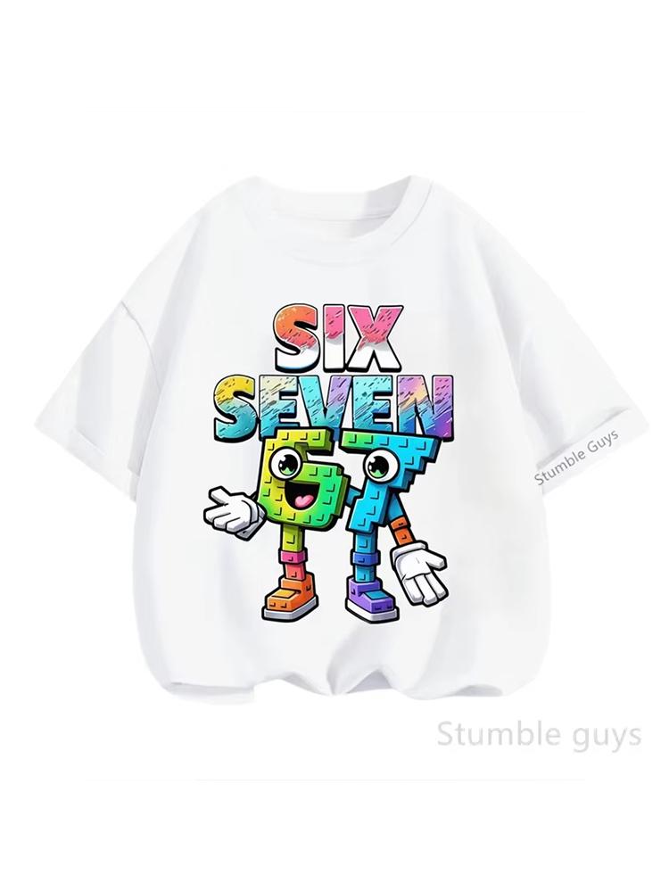 Kids Boys Cartoon Number 67 Graphic TShirt Soft Cotton Crew Neck Tee Casual Summer Wear for Daily Schooltk0023