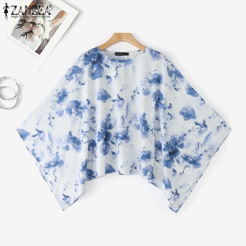 

ZANZEA Women Casual Round Neck Dolman Sleeve Loose Print Cover Up Blouse 5XL сірий колір