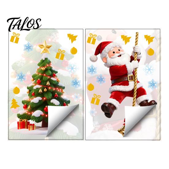 Waterproof PVC Stickers Christmas Window Cling, Santa Climbing Rope Sticker, Removable Static Cling Pattern Tree Decal for Glass Doors Windows Holiday