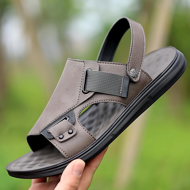 Špičkové sandály Pánské ležérní boty Protiskluzové s měkkou podrážkou Plážové boty Pravá kůže Prodyšné, Dva na Univerzální pantofle pro venkovní nošení