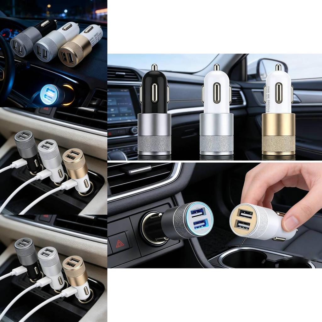Universal Car Power Adapter With Dual Usb Ports Aluminum Alloy Fast Charger For Smartphones And Tablets