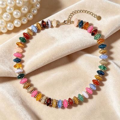 Buntes, klobiges Perlenhalsband für Damen Harzperlen Kurzes Halsband Böhmischer Stil Klobiger Choker für Sommer Strandparty Urlaub