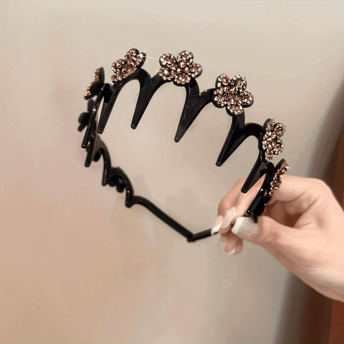 

Elegant Rhinestone Flower Hairband with Matching Plastic Hair Ties, High Ponytail Organizer & Face Wash Clip - Stylish Hair Accessories for Women