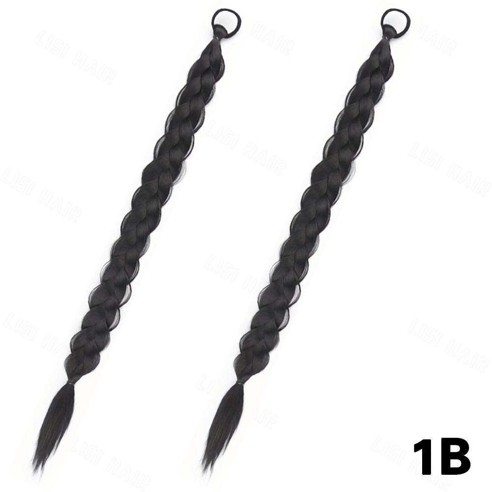 XINRAN 2Pcs Synthetic Long Straight Twist Braid Ponytail Extensions Rubber Band Wrap Around Fake For Women Girls Daily Wear Hair Accessories