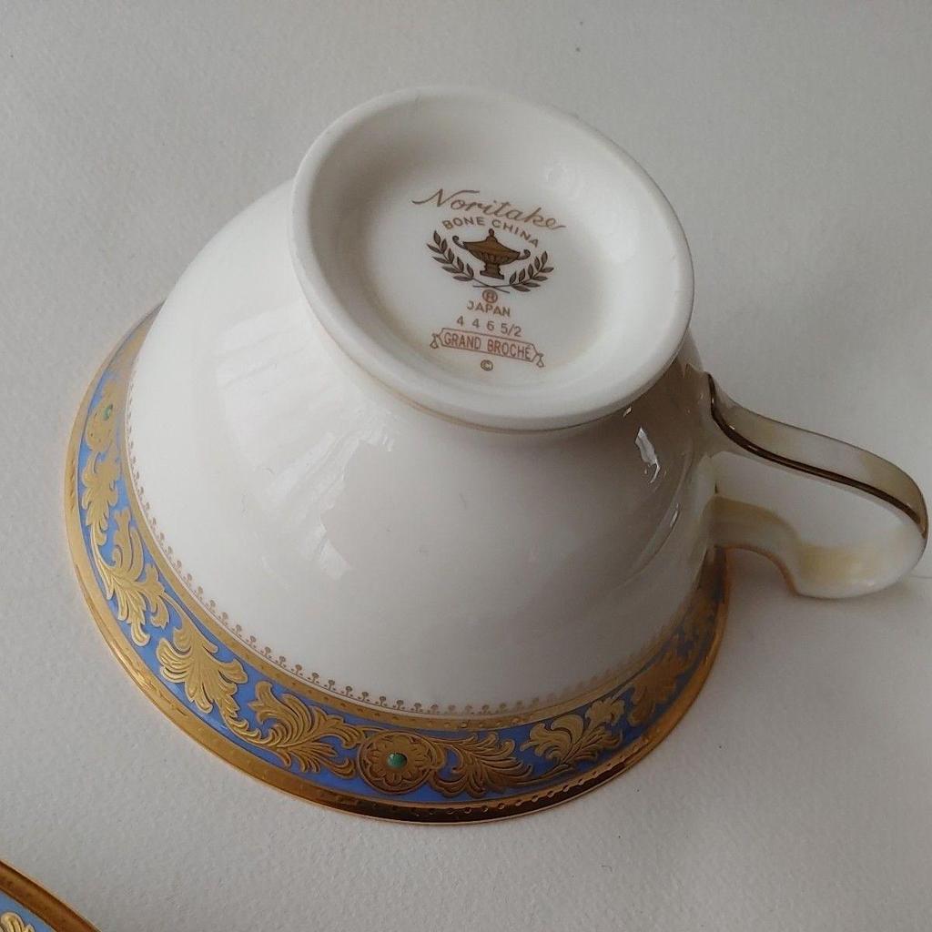 Used Noritake Cup and Saucer, Gold Trim, Floral Pattern, GRAND BROCHE