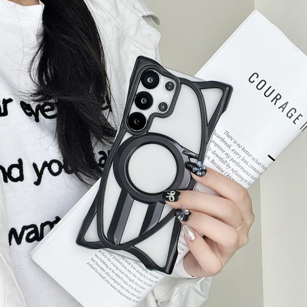 For Samsung Galaxy S24 Ultra Matte Case Compatible with MagSafe Frameless Electroplated Hollow Design TPU Phone Cover