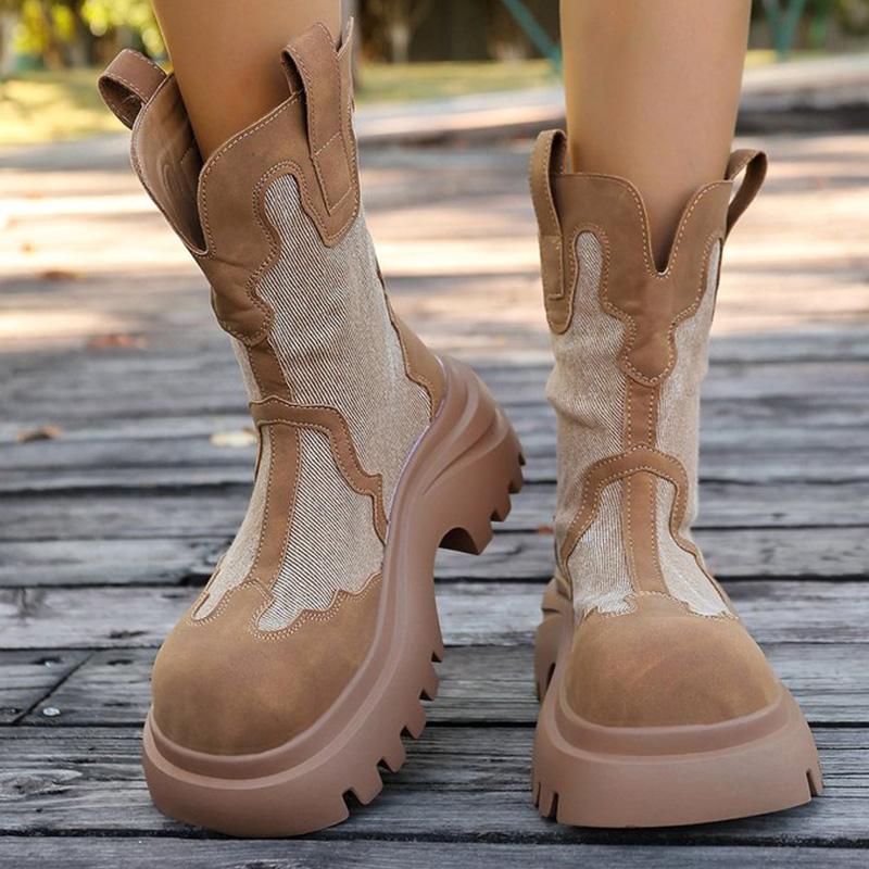 Fashion Retro Zipper Up Black Khaki Women's Boots Autumn Winter High Heel Platform Ankle Boots Woman Anti Slip Wedges Botas Mujer