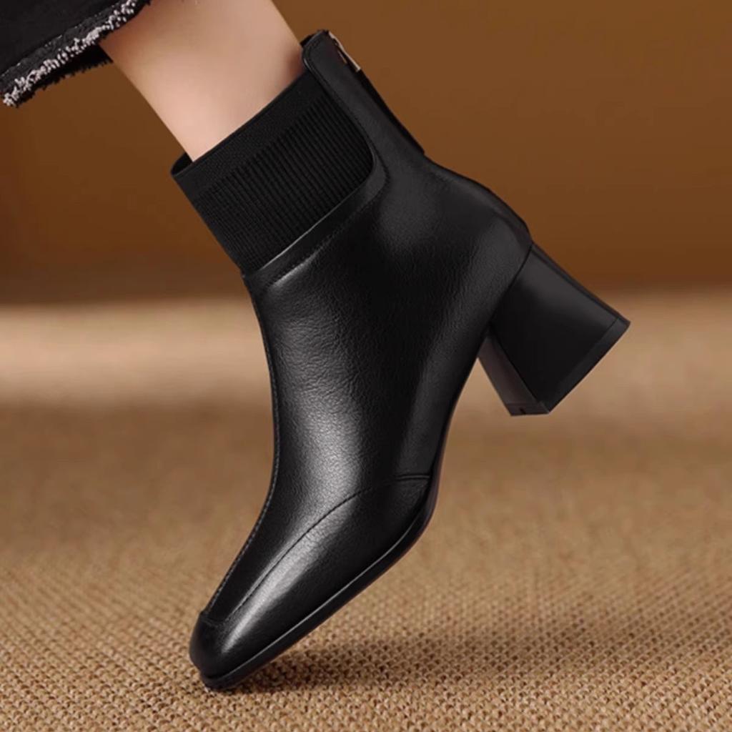 5Cm Retro Knitted Elastic Short Boots Women's Autumn and Winter New Thick Heel Medium Heel High Heel Wool Mouth Martin Boots