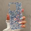Blue Floral Patterned TPU Phone Case For iPhone 16 16e 14 13 15 Pro Max 11 12 Pro Mini 7 8 Plus XR Shockproof Soft Clear Cover