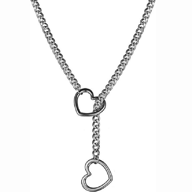 Gothic Punk Style Stainless Steel Heart And Circular Pendant Chain With Electroplating For Fashion