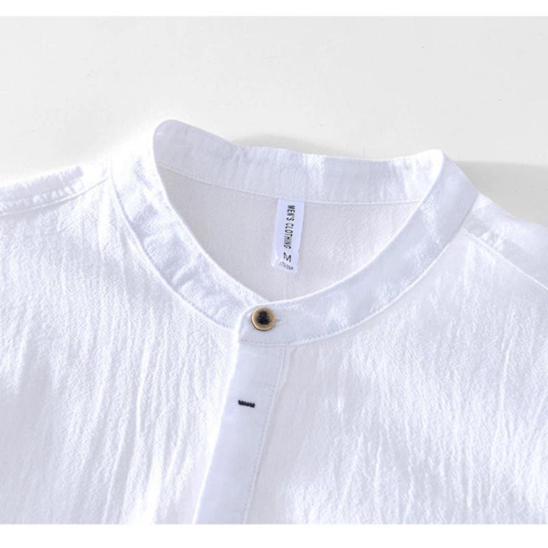 Chinese Retro Style Cotton Linen Tshirt for Men Summer Long Sleeve Top Daily Casual Stand Collar Pullover Men T-shirt 4XL