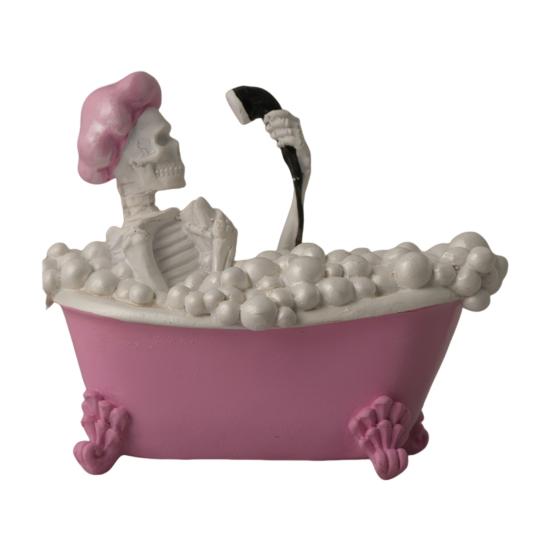 Halloween Bathing Skeleton Ornament Resin Bubble-Filled Bathtub Skeleton Figurine Statue Sculpture Home Office Holiday Party Decoration