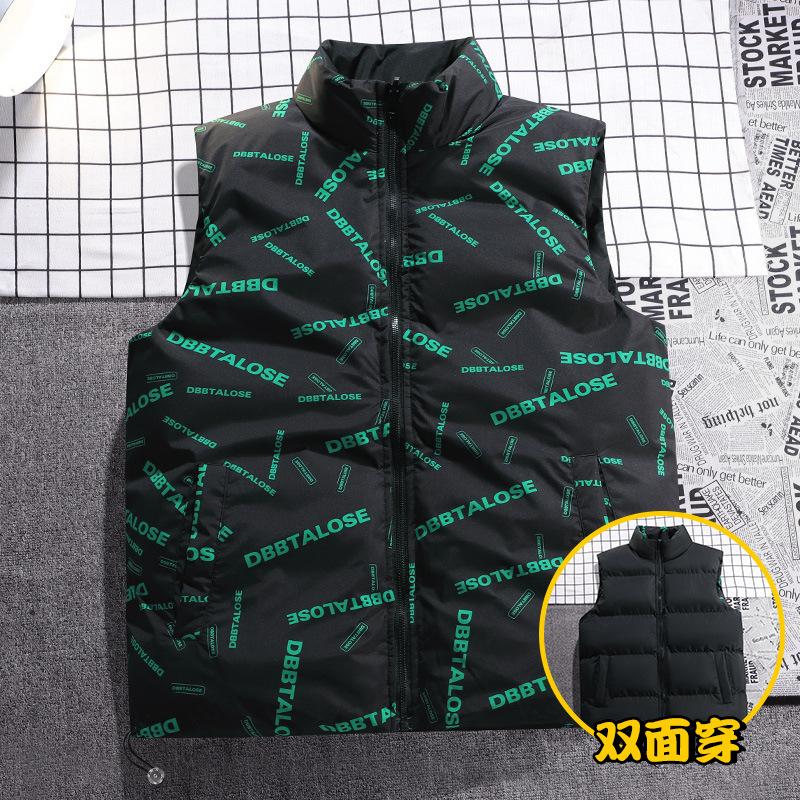 

Double-sided vest men s autumn and winter new stand-up collar loose trend vest slim-fitting handsome youth thermal vest M чёрный