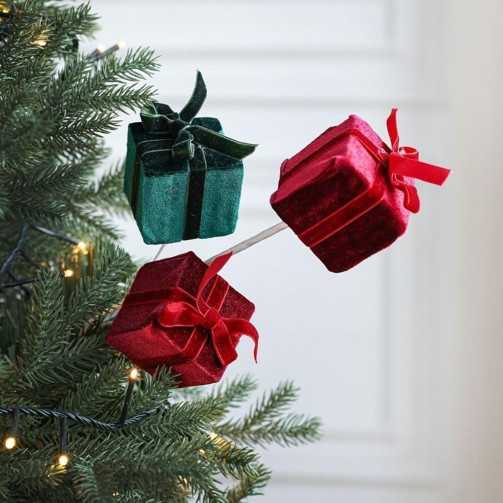 45cm Christmas Gift Box Branches Handmade Flower Arrangement Foam Hanging Gift Box Decorative Realistic Christmas Velvet Stem