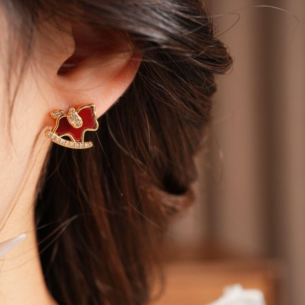 Collarbone Chain New Year Horse Earrings Fashion Jewelry Red Drop Earrings  Wedding
