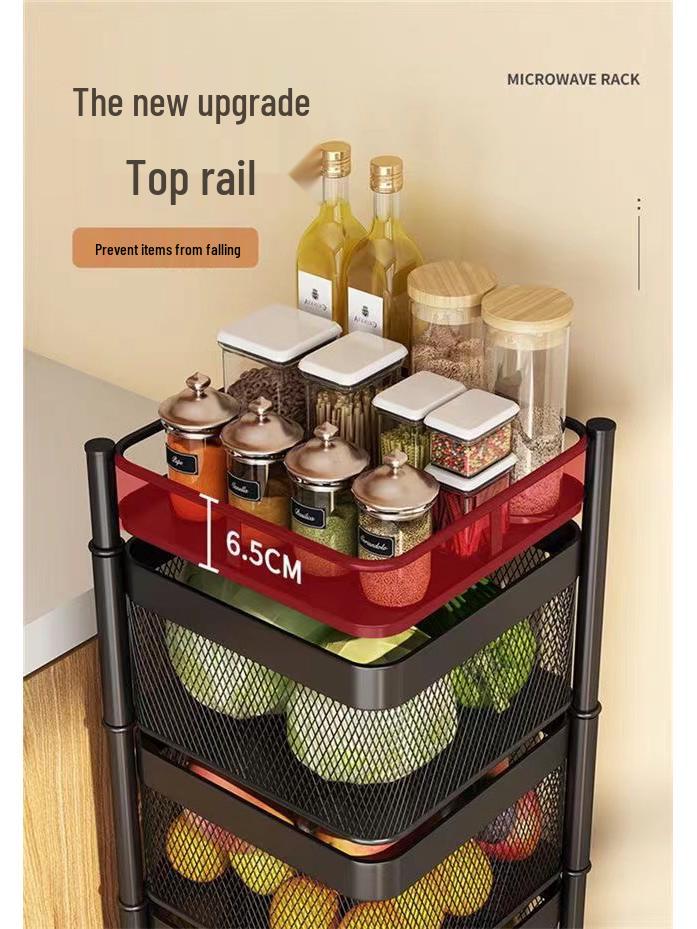 Köks roterande kolstål grönsaks- och fruktskålställ - Golvstående, Fyrkantigt, Flerlagers, Rörligt, Ingen montering krävs.