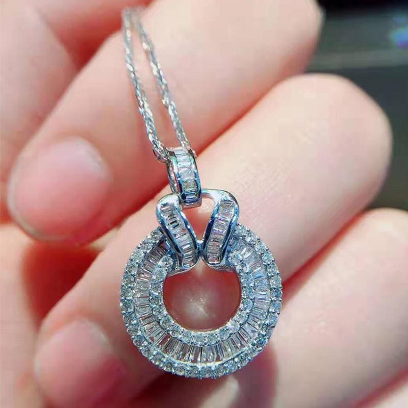 CAOSHI Fashion Style Paved Full Cubic Zirconia Round Pendant Necklace for Women Exquisite Wedding Engagement Party Accessories