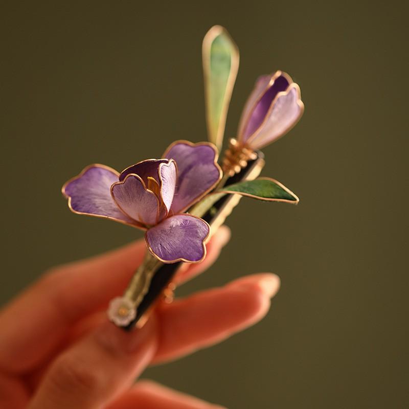 Handmade Chinese Style Silk Velvet Flower Hair Clip Women Side Bangs Decorative Accessory