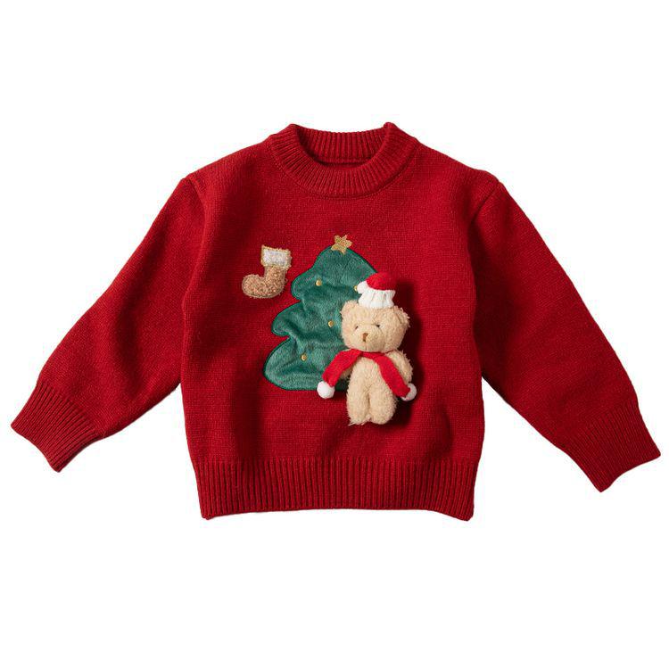 Children's Cartoon Wool Sweater - New Year, Autumn/Winter Base Layer for Girls